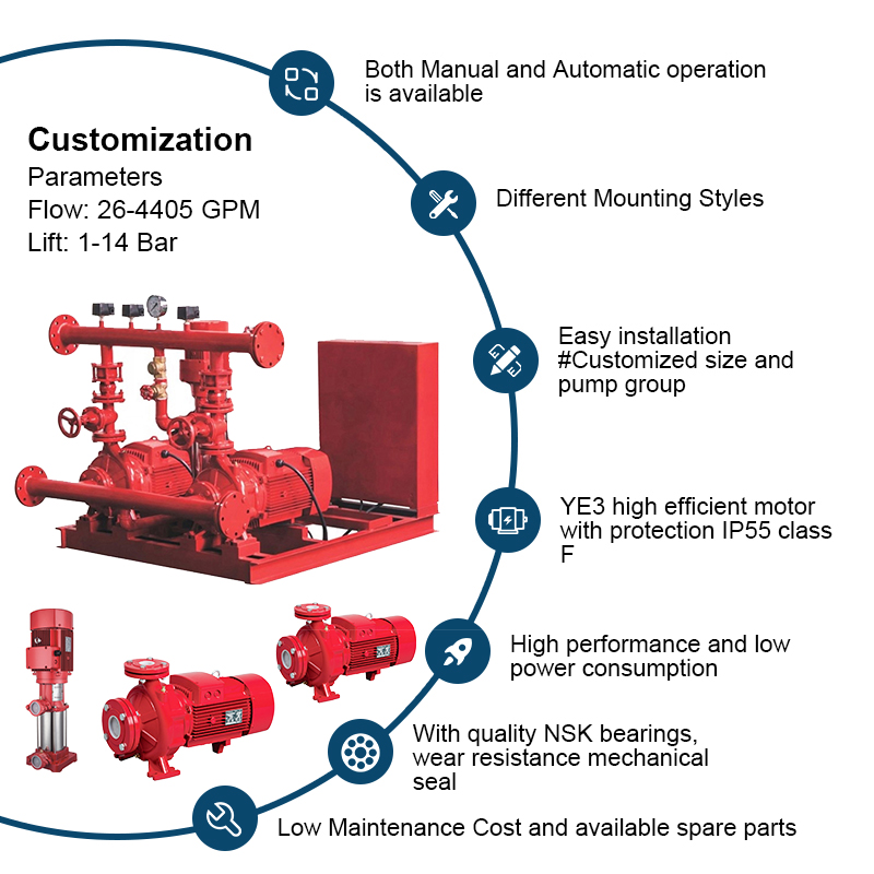Bomba contra incendios EEJ con juegos de bombas contra incendios de succión de extremo centrífugo 500GPM