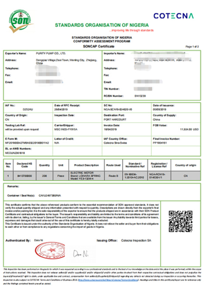 Certificado SONCAP Exportación a Países Africanos (Nigeria)